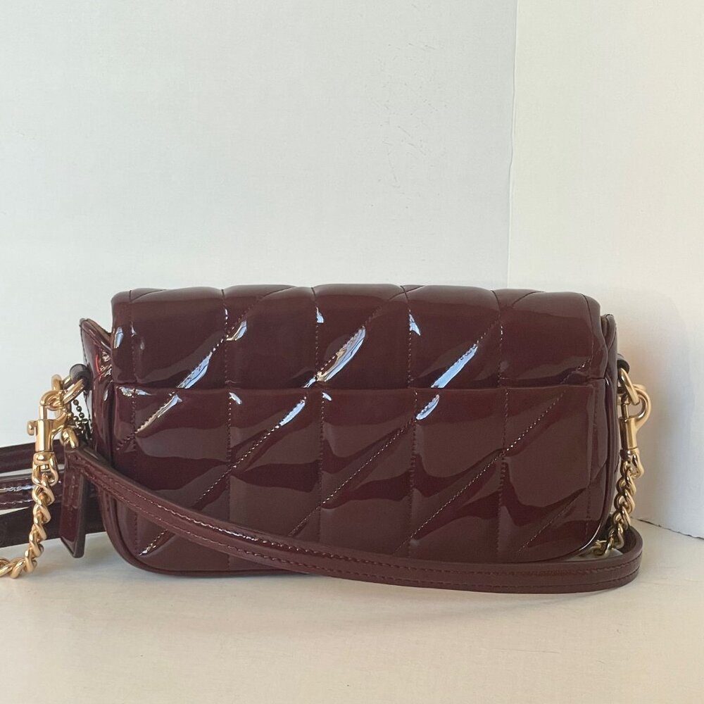 Coach Hailey Quilted Patent Leather Flap Crossbody Red Wine Small Bag - Picture 2 of 15